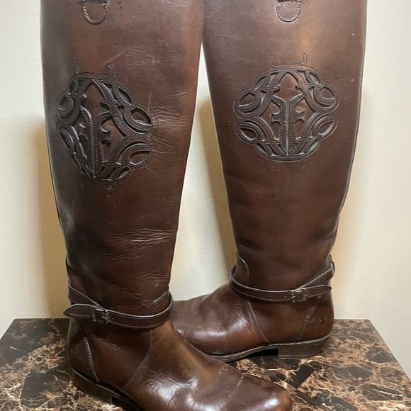 Frye Shoes - Frye Melissa Logo Boots Saddle Knee Riding Size 8.5